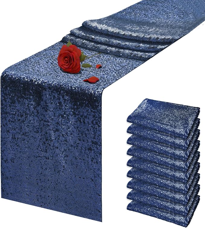 10 Packs 12 x 72 inches Navy Sequin Table Runner, Glitter Runner for Birthday Party Supplies Wedding Holiday Celebration Baby Shower Engagement Anniversary Decor