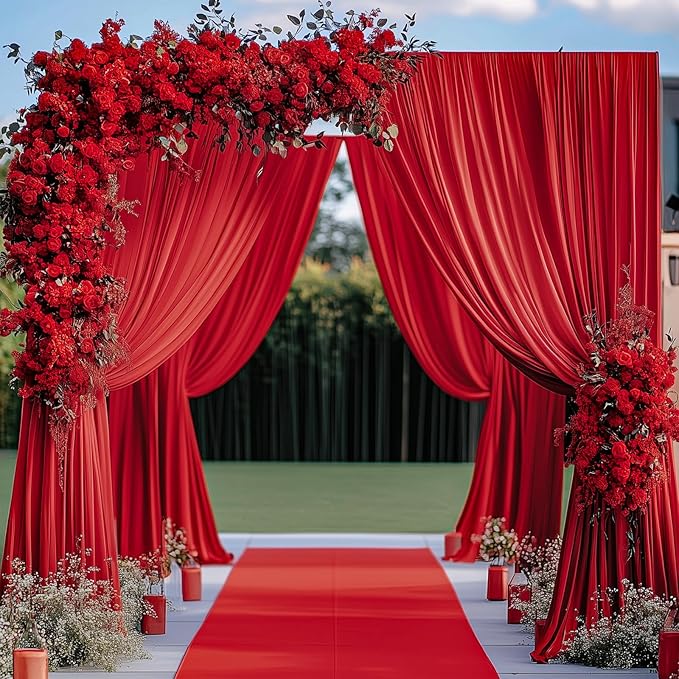 10x12 ft Red Backdrop Curtains for Wedding Parties, Wrinkle Free Polyester 12 ft Long Photo Backdrop Drapes Back Drop Cloth for Birthday Baby Shower Ceremony Photography Background