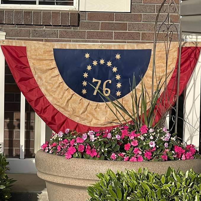 Bradford Vintage 76 Bunting Flag 3X6 ft for Outdoor 250th Anniversary, Tea Staind American US Flag Buntings for Outside Patriotic 6 FT USA Pleated Fan with 3 Brass Grommets for 4th of July Decorations