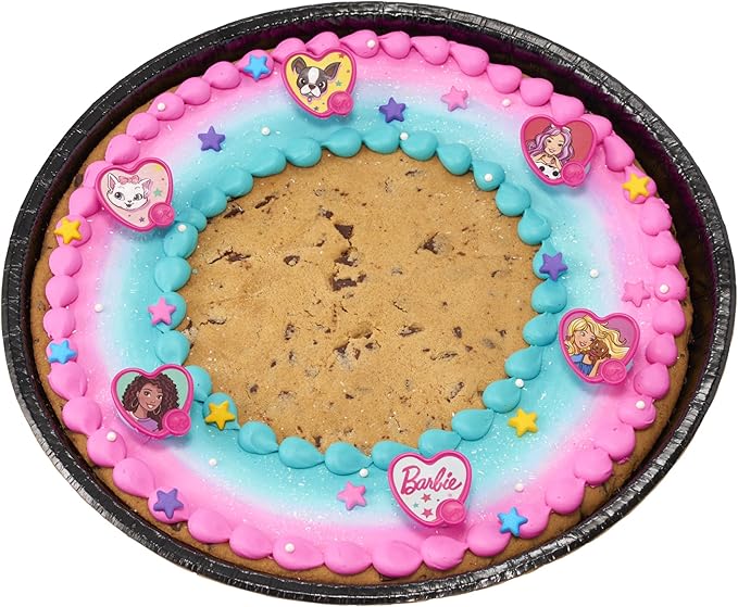 DecoPac Barbie Be The Future Rings, Pink Heart Shaped Cupcake Decorations Featuring Barbie and her Friends For Birthday Party And Celebrations - 24 Pack