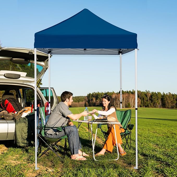 5x5 Pop Up Canopy Tent, Instant Portable Beach Canopy, Outdoor Tent with Carry Bag for Camping, Sports, Tailgating, Events, Dark Blue