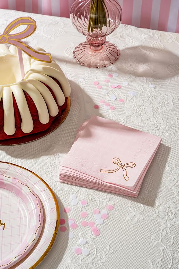 Baby Shower Celebration, Stylish Tableware Set for 8 Guests – Pink/White