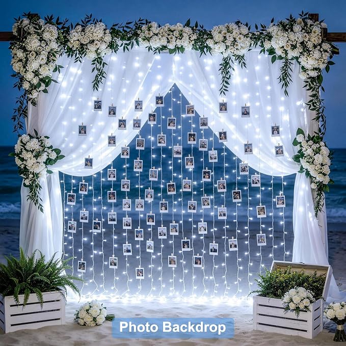 JMEXSUSS 300 LED 9.8x9.8Ft Curtain Lights Indoor with Remote, White Christmas Lights Plug in, 8 Modes White String Lights for Bedroom Wall Wedding Reception Dorm Party Backdrop Window Outdoor Decor