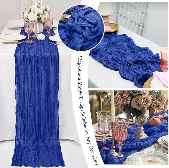 8 Packs Cheesecloth Table Runner 10FT Long Boho Gauze Fabric Table Runner Vintage Rustic Sheer Runners for Wedding Party Bridal Baby Shower Table Decorations (Royal Blue)
