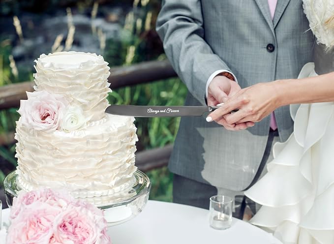 Wedding Cake Knife and Server Set, Black Cake Cutting Set for Wedding, 4 Pieces Set with Forks for Engagements, Anniversaries, Bride and Groom