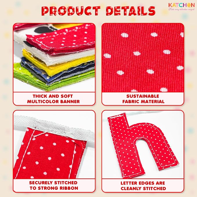 KatchOn, Fabric Happy Birthday Banner – 10 Feet, Resuable, Pre-Strung | Happy Birthday Sign for Colorful, Rainbow Birthday Decorations | Colorful Party Banner for Multicolor Birthday Party Decorations