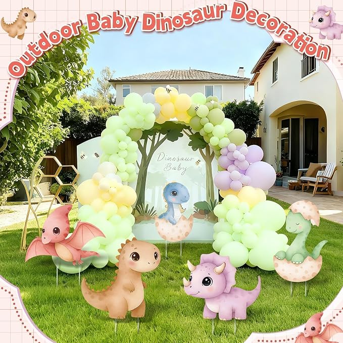 5Pcs Dinosaur Baby Shower Decorations, Large Baby Dinosaur Cardboard Cutout Standup, Dino Themed Birthday Party Signs for Photo Booth Props Backdrops Decor Cartoon Party Supplies