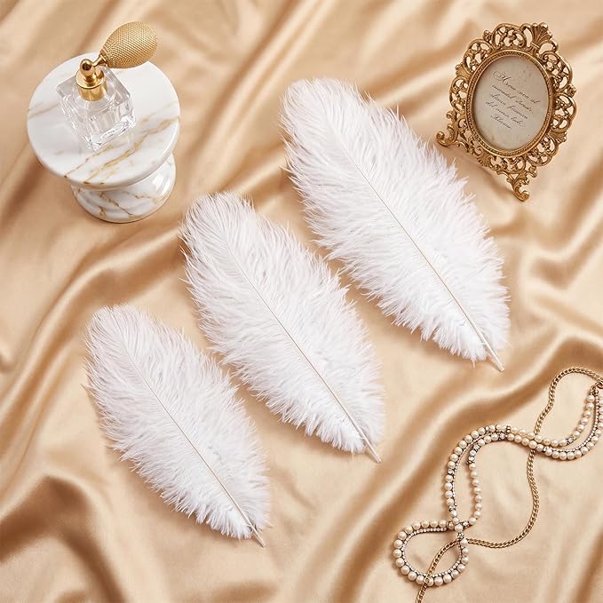 Maitys 180 Pcs Large Natural Ostrich Feathers Bulk 14-16 Inch (35-40cm) 12-14 Inch (30-35cm) 10-12 (25-30cm) Ostrich Feathers Plumes for Centerpieces Wedding (White)