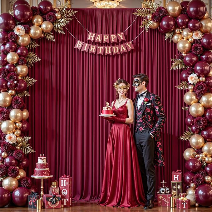 6 Panels Burgundy Backdrop Curtains - Wrinkle Free Fabric Backdrop Curtain for Photoshoot, 10FT Wedding Party Photo Backdrop Drapes for Birthday Baby Shower Photography Stage Background Decorations