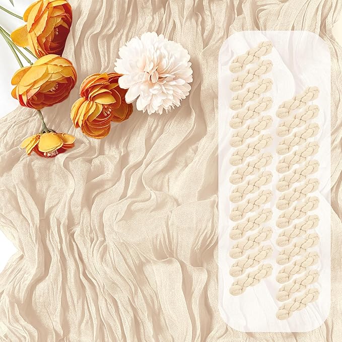 25 Pack Ivory Cheesecloth Table Runner 17 x 108 Inch Gauze Table Runner Fabric Semi Sheer Cheese Cloth Table Decor Bulk for Rustic Romantic Wedding Baby Shower Table Decoration