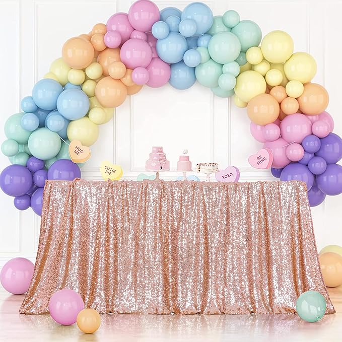 Poise3EHome Rose Gold Sequin Tablecloth 50×80 Inch Rectangle Sequin Fabric Table Cover Overlay for Birthday Christmas Wedding Party Holiday Baby Shower Cake Table Decoration