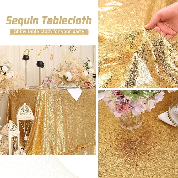 Eternal Beauty Gold Tablecloth, 60x102 Inch Sequin Rectangle Table Cover for Valentines Cake Dessert Exhibition Party Birthday Events