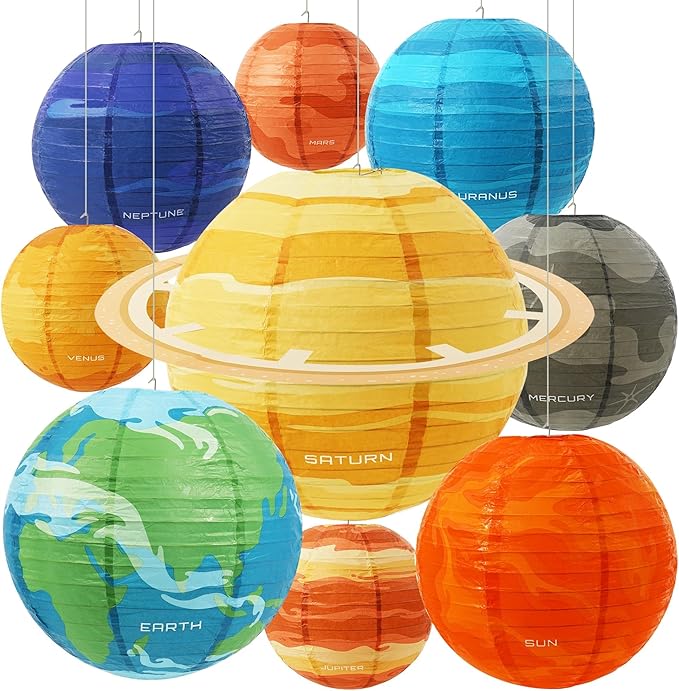 Space Planet Paper Lanterns 12 in Solar System Hanging Decor Out of This World Outer Space Party Decorations for Kids Astronaut Theme Party Supplies Galaxy Earth Home Birthday Decorations 9PCS