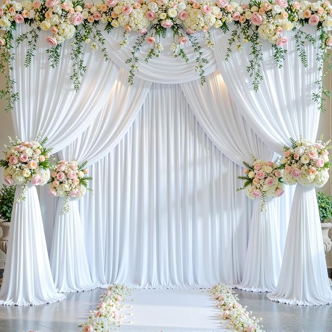8 Panels White Backdrop Curtain for Parties Wedding Wrinkle Free White Photo Curtains Backdrops Drapes Fabric Decoration for Baby Shower Birthday Party 40ft(W) x 10ft(H)