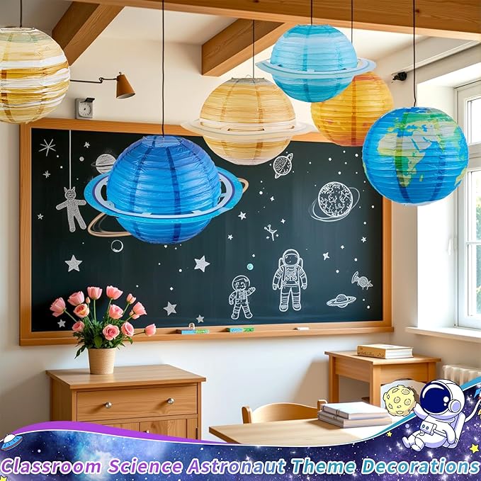 Easy Joy Space Paper Lantern Planets Lanterns Out of This World Space Outer Space Party Decorations Galaxy Earth Birthday Decor Classroom Science Astronaut Theme Solar System Party for Kids 8PCS