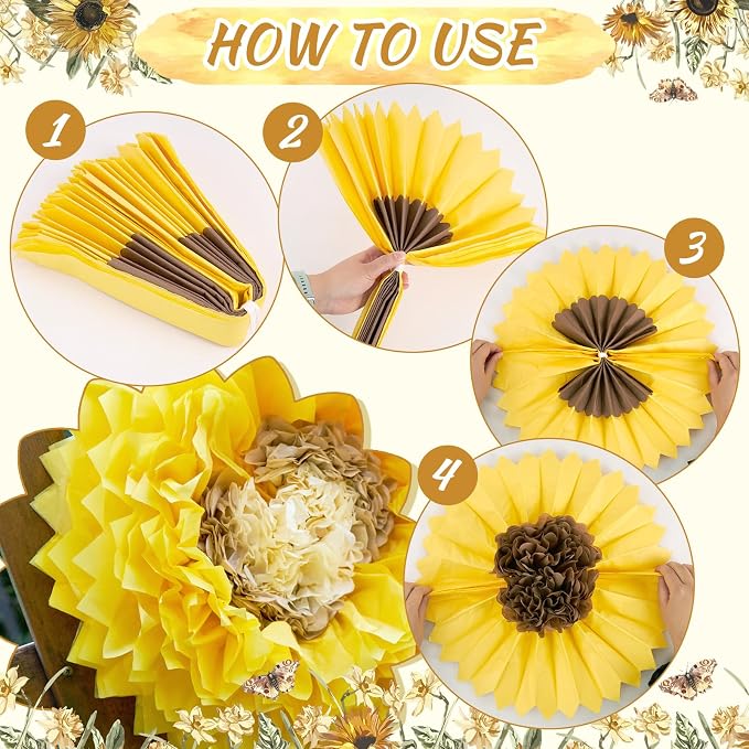 Sunflower Tissue Paper Flowers 19'' Giant Yellow Paper Flowers Decoration for Wall Large Sunflower Tissue Pom Poms Hanging for Spring Wedding Bridal Shower Birthday Classroom Bulletin Board Decor