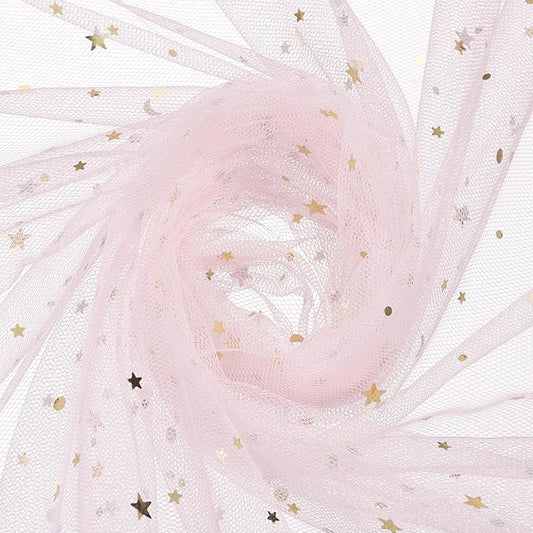 uxcell 60" x 8.7 Yard Tulle Fabric Star Moon Sequin Tulle Ribbon Rolls for Wedding Party Backdrop Stage Tutu Dress Bridal Veil DIY Sewing Crafts Decoration, Pink