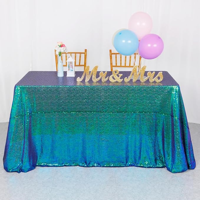 ShiDianYi Iridescent Green Sequin Tablecloth 90x132 Inch - Glitter Rectangle Tablecloth for Birthday, Christmas, and Special Events Decor