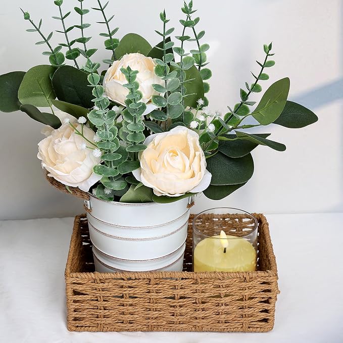 6 PCS Wedding Flower Table Centerpieces - 10 Inches Artificial Floral Arrangement with Rustic Tall Metal Vase for Wedding Birthday Party Bridal Baby Shower Event Decorations - Champagne