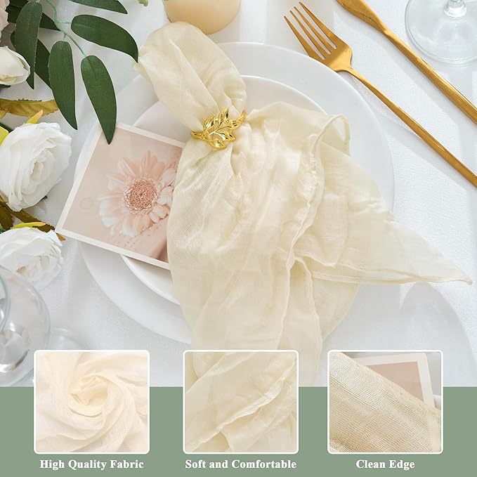 12 Pack Cheesecloth Napkins 20"x20" Beige Boho Gauze Cheese Cloth Napkins Bulk Rustic Dinner Table Decor for Wedding Bridal Baby Shower Party