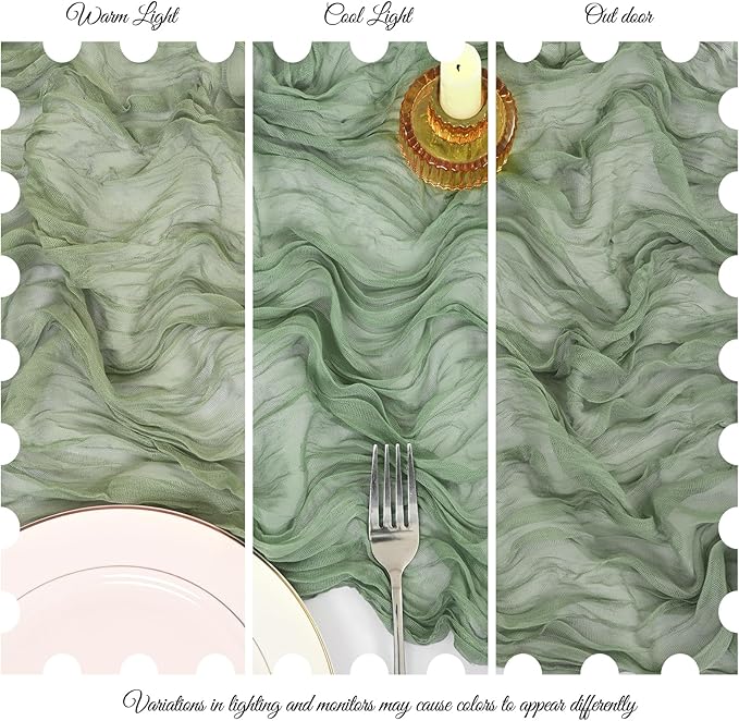 15 Pack Sage Green Cheesecloth Table Runner 17 x 108 Inch Fall Thanksgiving Boho Rustic Farmhouse Gauze Cheese Cloth Runner for Wedding Party Baby Shower Home Decor Holiday Decorations