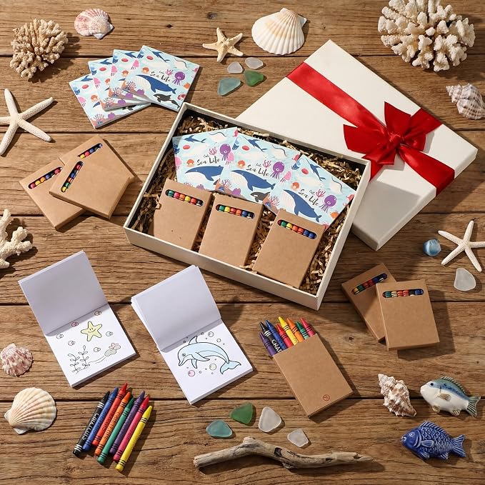 270 Pcs Mini Under The Sea Coloring Books Welcome Back to School Gifts for Students with Crayons Kids Ocean Animals Coloring Book Party Favors