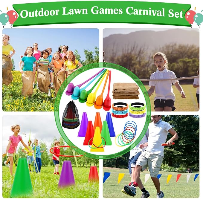 Sumind 40 Pcs Outdoor Games Burlap Potato Sack Race Bags Field Day Games Legged Race Bands Egg and Spoon Outdoor Picnic Carnival Lawn Backyard Activities for Adults Kids
