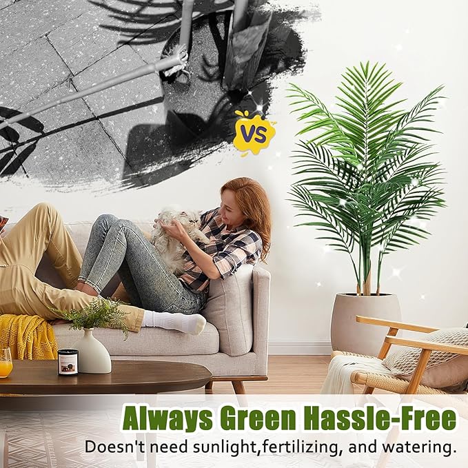 Artificial Palm Tree Indoor 4ft, Large Fake Tropical Areca Palm Tree with 13 Trunks, Tall Faux Floor Plants for Indoor Outdoor-Living Rooms, Offices, Bedroom Home Decor