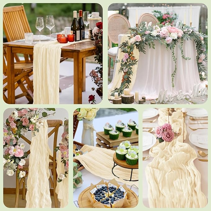 Wokceer Cheesecloth Table Runner Beige 10FT Boho Christmas Gauze Cheese Cloth Table Runner for Party Easter Rustic Sheer Table Runners for Baby Bridal Shower Wedding Table Decor