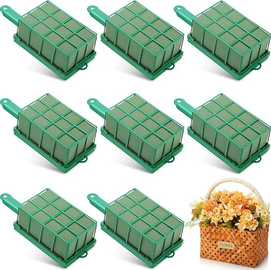 Eaasty 8 Pcs Floral Foam Cage Holders Dry Flower Foam Cage with Handle Green Rectangular Floral Arrangement Blocks for Fresh Flowers Home Weeding Valentines Decorations, 7.4 x 4.9 x 3.3 Inch