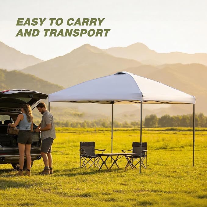 HYPER VENTURE 10x10ft Pop Up Canopy Tent with One Push Setup, Portable Outdoor Event Shelter with Rolling Carry Bag for Camping, Beach, Market, Patio (White)