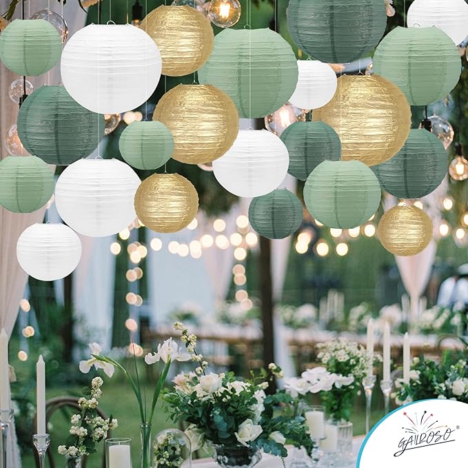 21Pcs Sage Green Paper Lanterns,4"6"8"10"12" Hanging Round Paper Lanterns Decorative for Indoor or Outdoor Weddings Bridal Shower Decorations,Rustic Party,Graduation,Sage Green Birthday Party Supplies