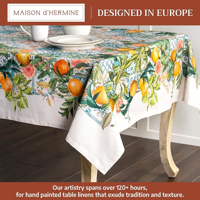Maison d' Hermine Table Cloth Rectangle Table 100% Cotton 60 x 108 Inches Tablecloth Reusable Decorative for Dining Kitchen Room Farmhouse Party Home Hotel Restaurant Spring Summer - Agrume