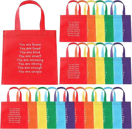 Coume 96 Sets End of The Year Gifts Bags for Students Bulk Inspirational Rainbows Party Favor Bag for Primary School Student Sunday School Gift Classroom Prize Kindergarten Preschool (Classic)