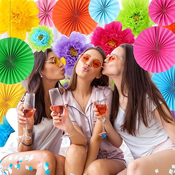 Kosiz 21 Pcs Colorful Paper Flower Decorations for Wall Paper Fans Tissue Floral Hanging Decorations for Spring Summer Birthday Wedding Mexican Fiesta Mother's Day Baby Shower Party Classroom Home