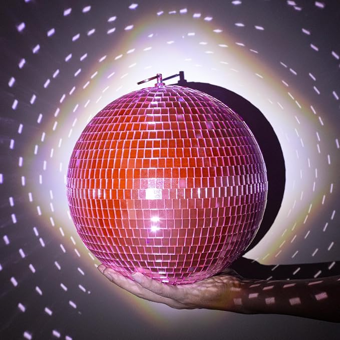 Mirror Ball, MUZTOP 10 Inch Disco Ball with Hanging Ring, Light Mirror Ball for Disco Parties DJ Stage Wedding Christmas Home Decor, Pink