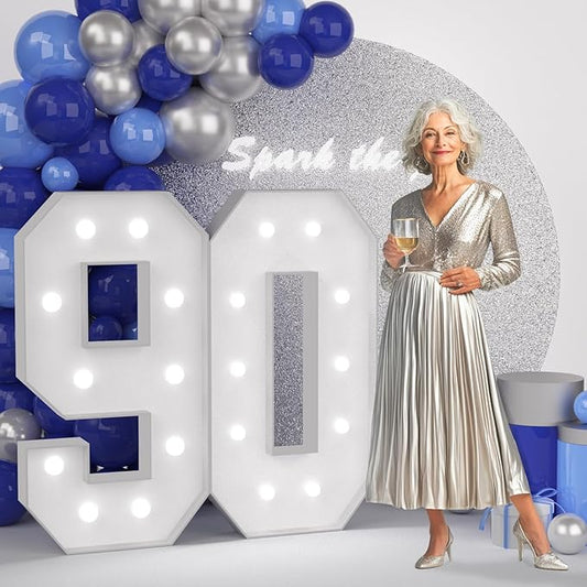 JoyMuse 4FT 90 Marquee Numbers, Large Light Up Numbers 90 for 90th Birthday Decorations Cool White Light Number 90 for Anniversary Birthday Party Decor