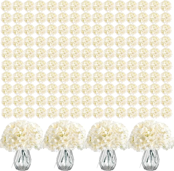 Auihiay 404PCS Hydrangea Artificial Flowers, Silk Artificial Flowers Heads with Stems, Champagne Lifelike Faux Flowers for Wedding Centerpieces, Arch and Background, Party, Home, Baby Shower Decor