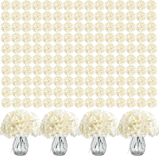 Auihiay 404PCS Hydrangea Artificial Flowers, Silk Artificial Flowers Heads with Stems, Champagne Lifelike Faux Flowers for Wedding Centerpieces, Arch and Background, Party, Home, Baby Shower Decor
