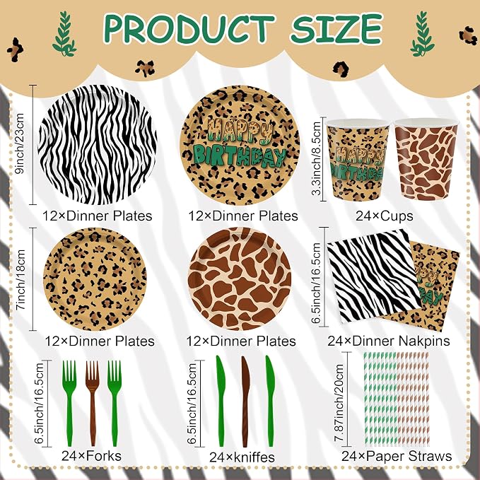 168PCS Mouse Safari Party Supplies for Kids Boys Girls, Cartoon Jungle Birthday Party Tableware Jungle Birthday Party, Zoo Adventure Plates, Napkins, Cups, Knife, fork, straw Set Serves 24