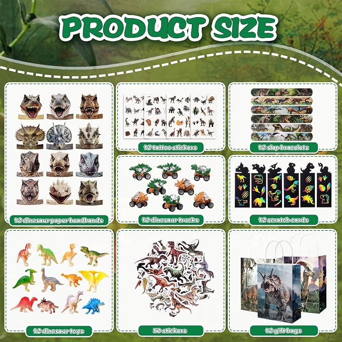 Vanblue 134 Pcs Dinosaur Party Favors Set Gift Prehistoric Dinosaur Birthday Decorations Classroom School Reward for Kids Prizes Forest Realistic Dino Headbands Goodie Bag Stuffers