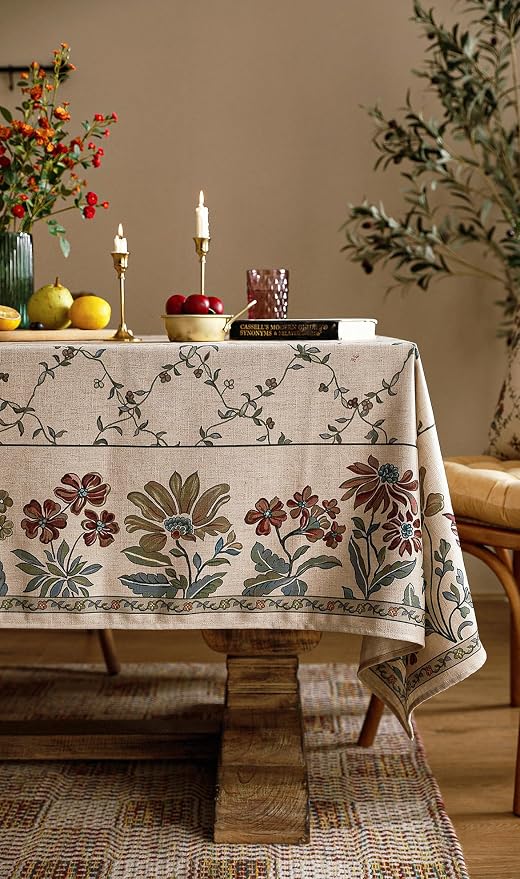patdrea Vintage French Linen Tablecloth,Rectangular,118"x67"-Oliveirad | Heavyweight Elegant Table Cloth for Rectangle Table,Dark Floral & Vine Printfor Dining Room Tea Party Thanksgiving