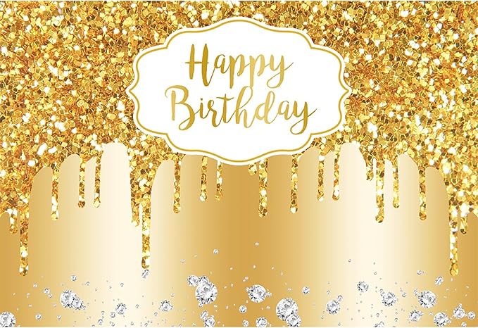 Baocicco 12x10ft Gold Happy Birthday Backdrop Modern Luxury Glitter Diamond Photography Background for Women Girls Sweet Princess Birthday Party Bridal Shower Decor Banner Supplies Photo Booth Props