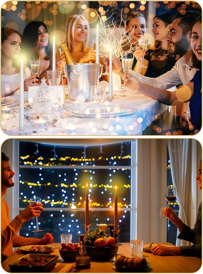 Funtery 48 Pcs Flameless LED Taper Candles Battery Operated Candles Bulk Realistic LED Candlesticks Flickering for Wedding Church Party Home Decor(White,11 Inch,Classic Style)