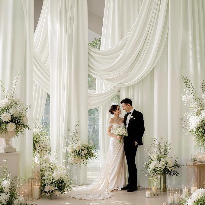 Outpain 20ftx20ft Ivory Backdrop Ceiling Drapes,4Panels 20ft Height Wrinkle Free Tent Draping Curtains, Fabric Drapery Ceiling Drapes for Wedding Ceremony Birthday Theme Parties with Rod Pocket