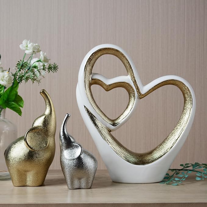 HAUCOZE Heart Statue Figurine Modern Art Sculpture Romantic Home Decor Ceramic Ornament Gift for Living Dining Room Bedroom 12 Inch