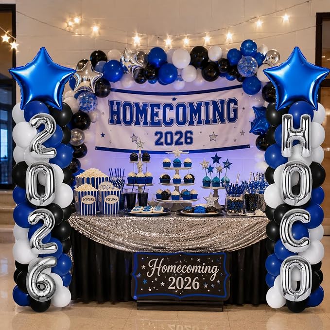 2 Sets Homecoming 2026 Balloon Column Stand Party Decorations Kits with Balloons Class of 2026 Hoco Balloon Tower Stand Kit for Homecoming Prom Party Photo Booth Props Backdrop Decor Party Supplies