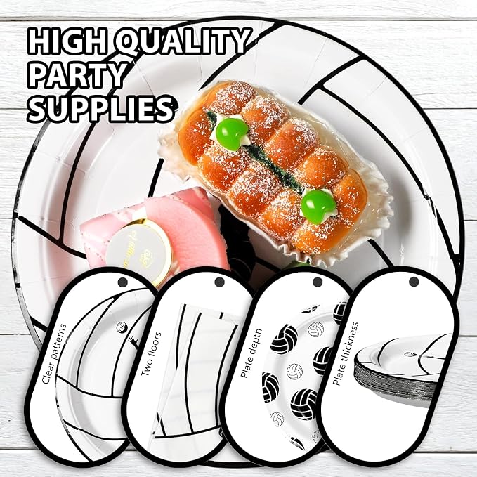 Grencian 96Pcs Volleyball Party Decorations Volleyball Paper Plates and Napkins Sports Theme Disposable Tableware for Girls Birthday Party Supplies Serves 24