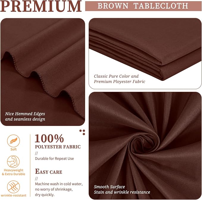 Showgeous 4 Pack Brown Tablecloth 60 x 102 Inch, Rectangle Table Cloth for 6 Foot Table, Wrinkle Resistant Washable Polyester Table Cover for Wedding Dining Table Buffet Parties and Camping