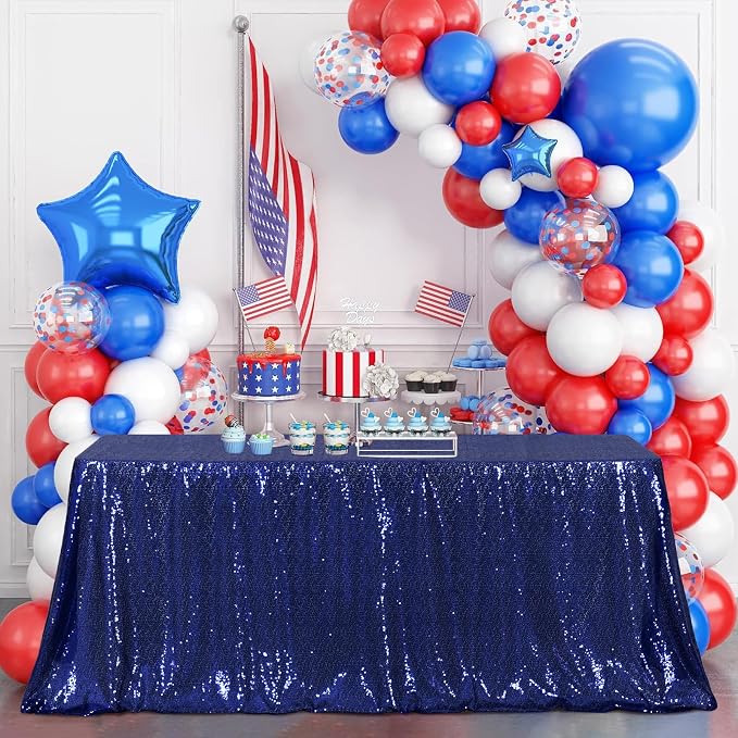Poise3EHome Navy Blue Sequin Tablecloth 60×120 Inch Rectangle Sparkly Fabric Table Cover Overlay for Birthday Wedding Party Christmas Holiday Baby Shower Decoration